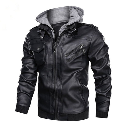 2023 European size fashion high-end leather clothing vintage locomotive PU leather jacket detachable