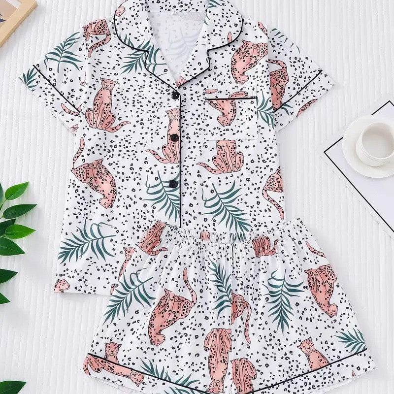 New Amazon Independent Station Hot Selling 3D Women&#039;s Short Sleeve Pajamas Suit With Cuff And Pocket Home Clothes