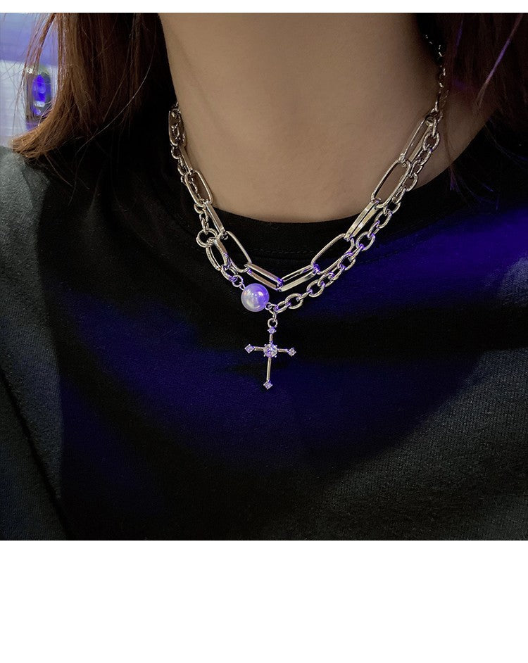Cold Wind Three-dimensional Love Square Necklace Female Ins Niche Design Sense Titanium Steel Does Not Fade Sweater Chain Accessories