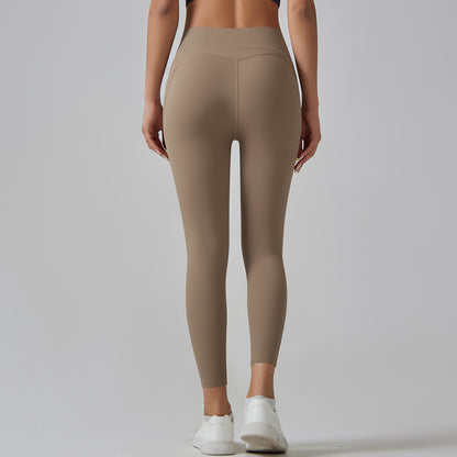 High Waist Nude Yoga Pants Women&#039;s Seamless Quick-drying Tight Pocket Running Brushed Fitness Pants Hip Lifting Sports Yoga Clothes