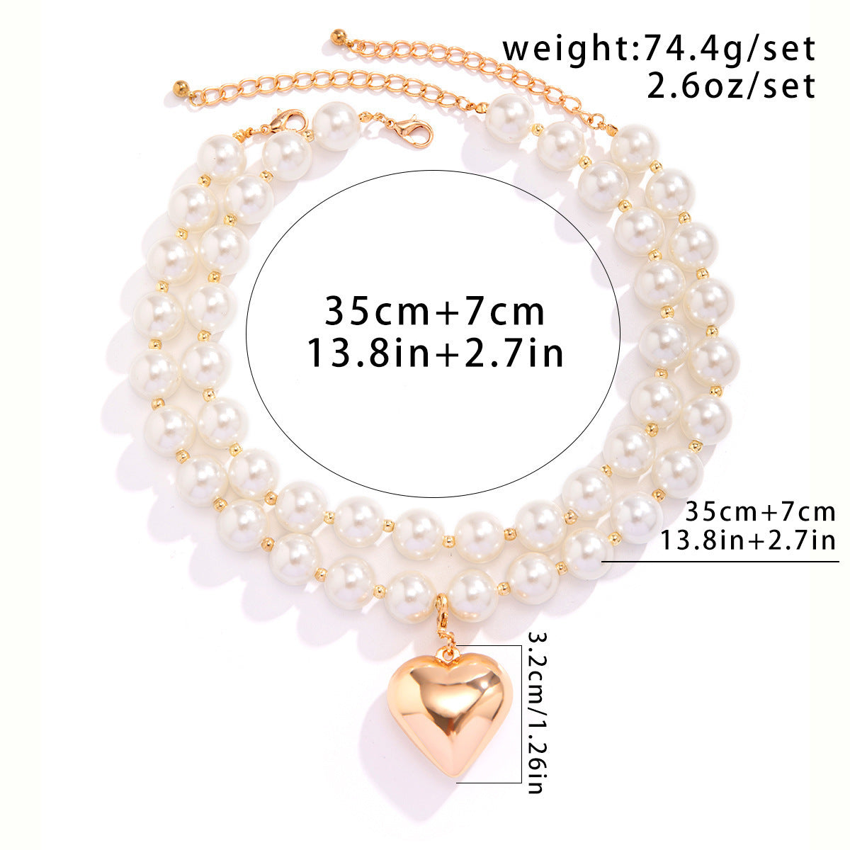 Amazon Hip-hop Retro Exaggerated Round Bead Chain Big Heart Pendant Fashion Personality Necklace Jewelry Wholesale