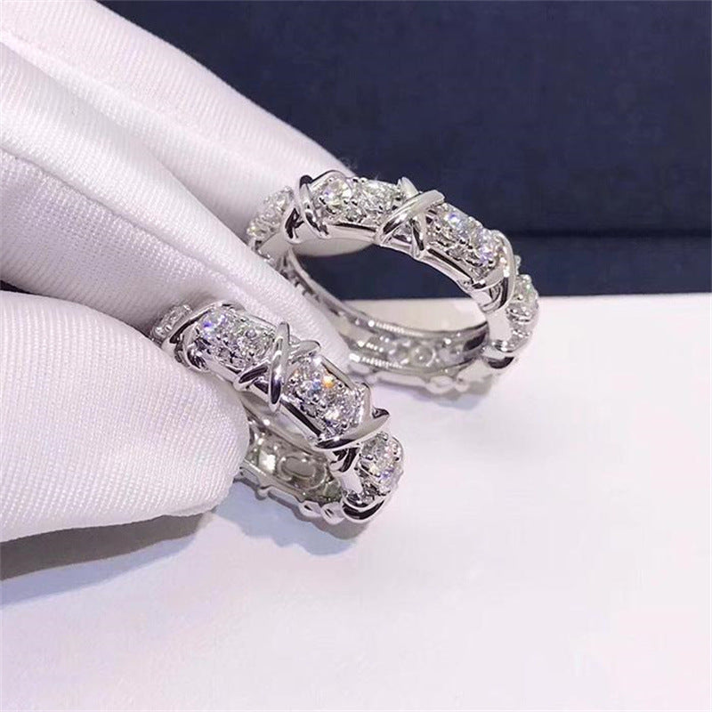 Cross XO-shaped Diamond Ring Female Gold Plated Gold Simulation Mo Diamond Ring Lovers Ring