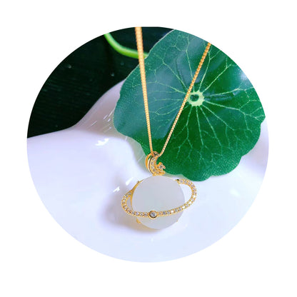 S925 Silver Gold-plated Natural Hetian Jade Jade A Goods Sun, Moon And Stars Pendant Necklace Ancient Light Luxury Clavicle Chain Batch