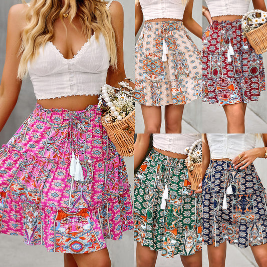 Diyun Design Amazon Bohemian Vacation Skirt 2022 Summer New Arrival Printed Umbrella Skirt Temperament Versatile Women