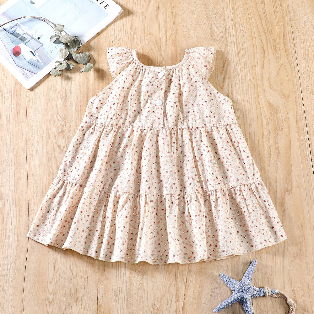 Floral Girl&#039;s Dress Children&#039;s Wear New Arrival Woven Pure Cotton Fresh Style Round Neck Vest A- Skirt
