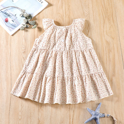 Floral Girl&#039;s Dress Children&#039;s Wear New Arrival Woven Pure Cotton Fresh Style Round Neck Vest A- Skirt