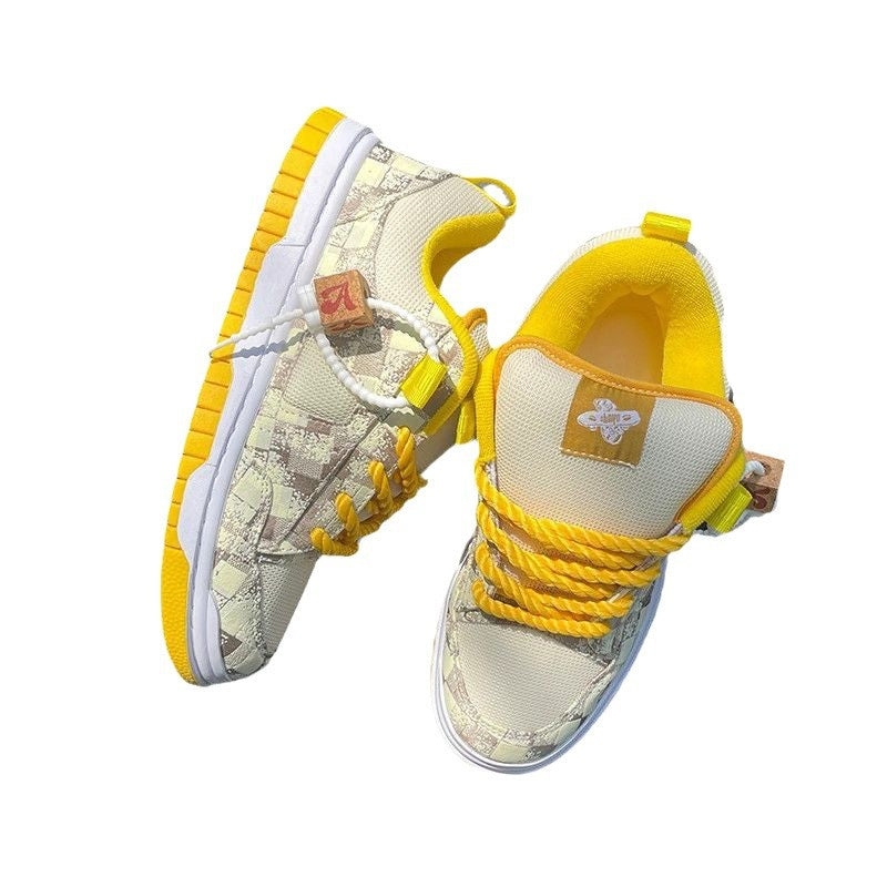 Light Luxury Plus Size Couple&#039;s Trendy Internet Famous Casual Men&#039;s Shoes Thickened Lemon Yellow Bread Shoes Trendy Board Shoes