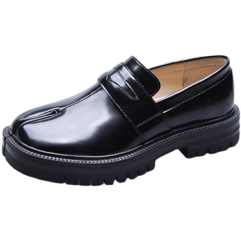 Loafers Women&#039;s Autumn New Genuine Leather Leather Shoes Split Toe Shoes Slip-on Horseshoe Shoes Pig Feet Shoes Single-layer Shoes