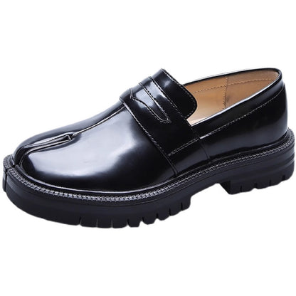 Loafers Women&#039;s Autumn New Genuine Leather Leather Shoes Split Toe Shoes Slip-on Horseshoe Shoes Pig Feet Shoes Single-layer Shoes
