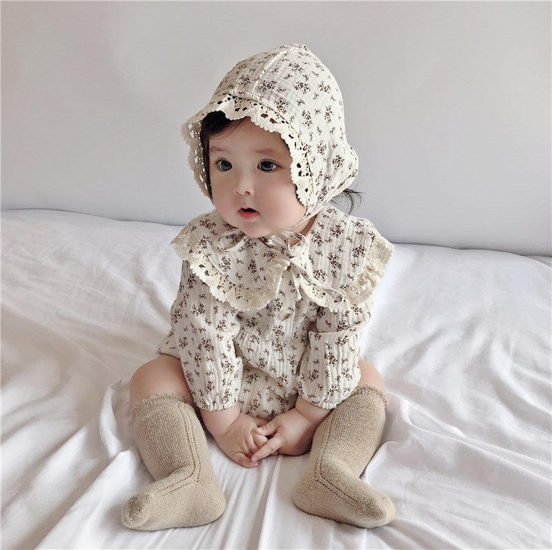 Children&#039;s Clothing Spring And Autumn Korean Style Baby Female Floral Bag Fart Clothes Baby Baby Lace Doll Collar Hatshirt Hatshirt