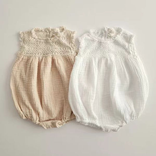 Summer New Baby Girl Lace Vest Romper Baby Jumpsuit Western Style Sisters Wear Outwear