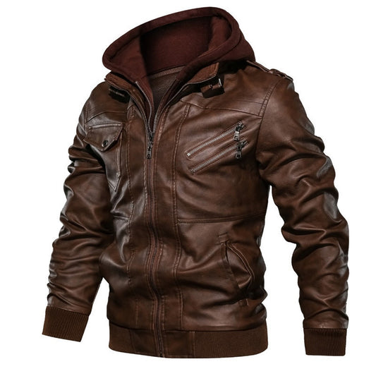 2023 European size fashion high-end leather clothing vintage locomotive PU leather jacket detachable